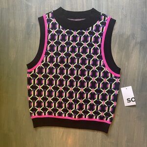SO Women's Vibrant Geometric Tank Top - Black, Pink, Yellow